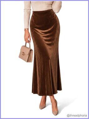 Velvet Maxi Skirt High Waisted A-Line Long Skirt Fall Winter